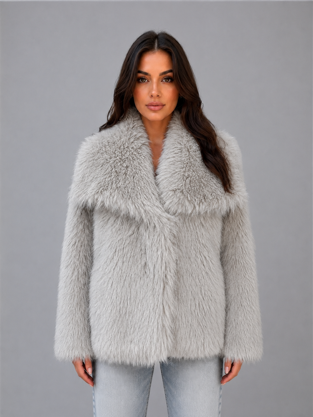 Elvine | Women's Teddy Faux Fur Winter Coat - Light Grey - Image 1