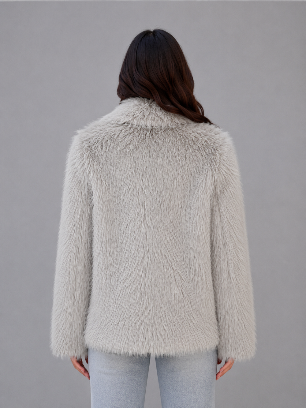 Elvine | Women's Teddy Faux Fur Winter Coat - Light Grey - Image 2