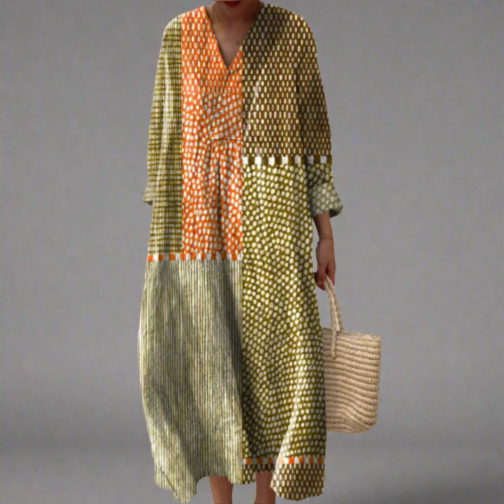 Elyse | Women's Geometric Print V-Neck Midi Dress - Image 1