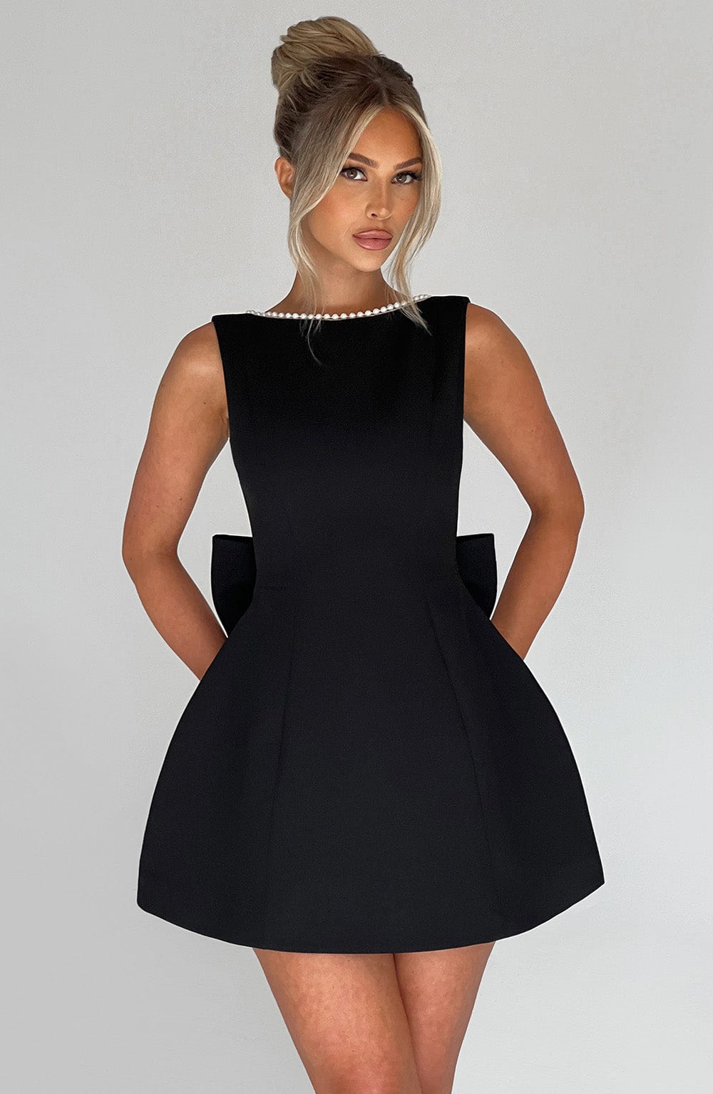 Elysia | Women's Pearl Trim A-Line Sleeveless Mini Dress - Image 2