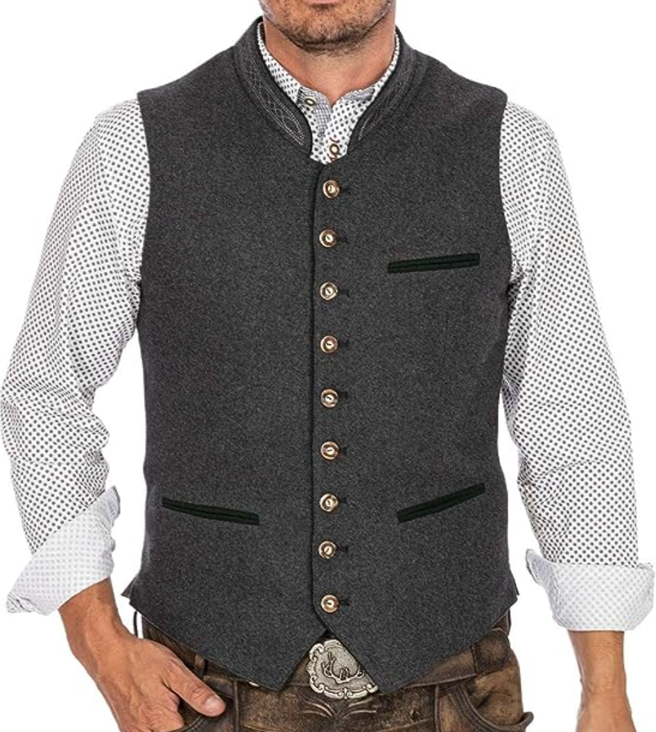 Emeric | Men's Button-Up Sleeveless Tailored Vest - Dark Grey - Image 1