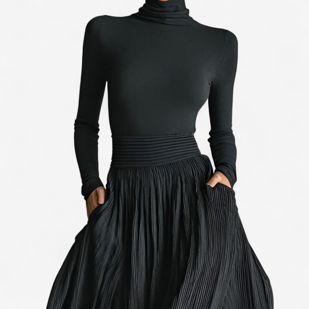 Emilia | Women's Long Sleeve Mock Neck Maxi Dress - Black - Image 2