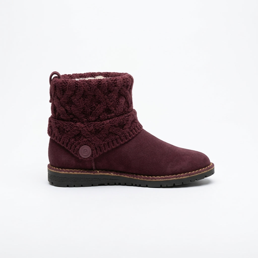 Ermintrude | Women's Winter Ankle Boots Cable-Knit Cuff - Burgundy - Image 1