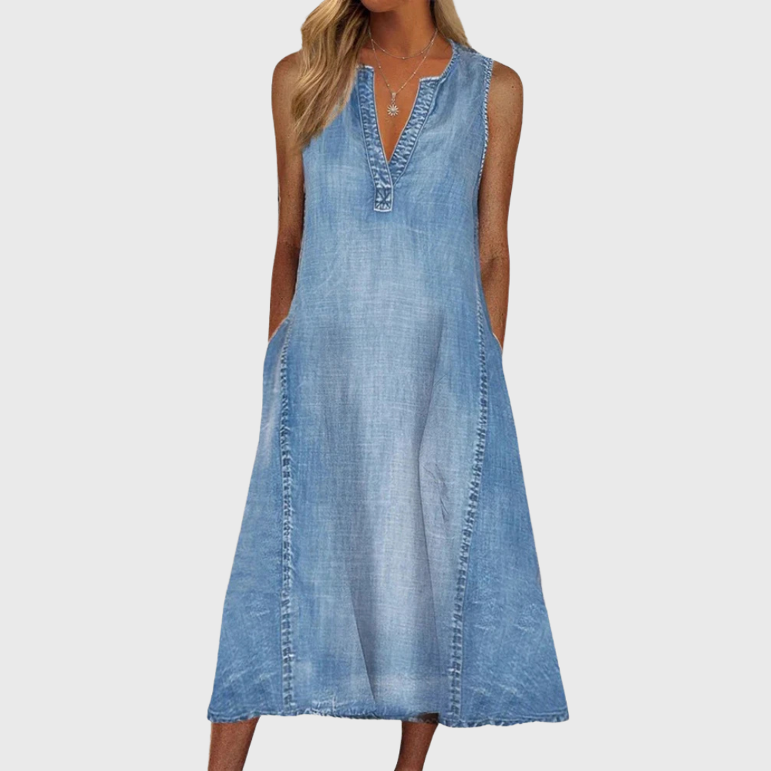 Esperanza | Women's Sleeveless V-Neck Midi Dress - Light Blue - Image 1
