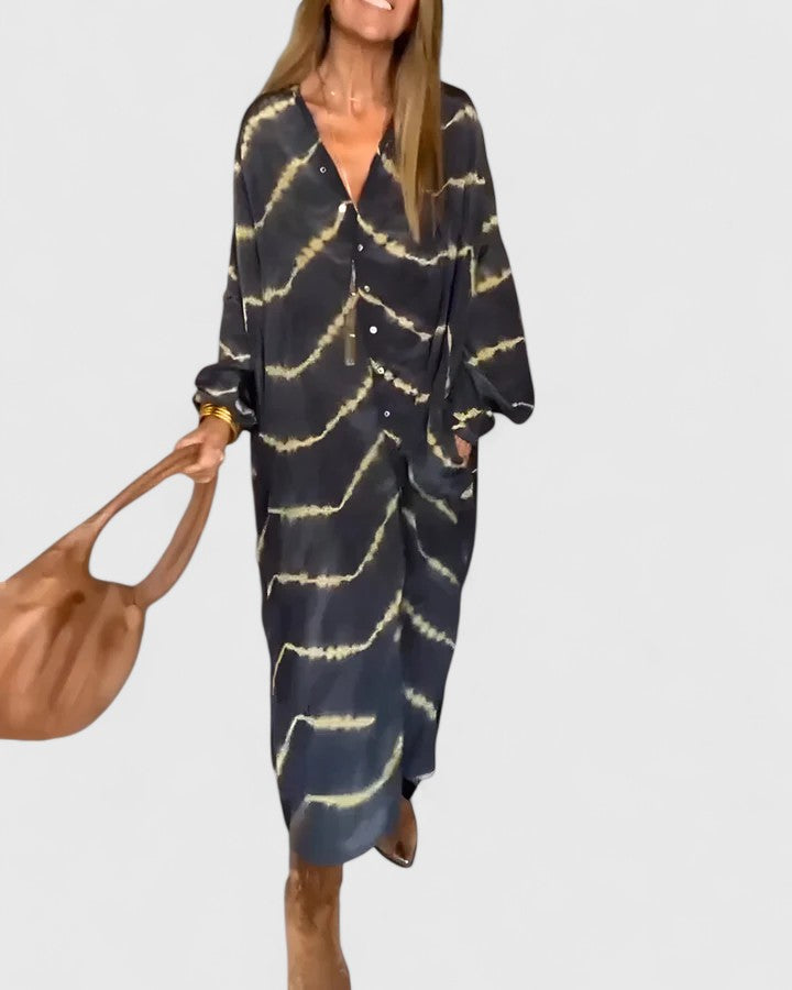 Estella | Women's Tie Dye Button Down Midi Shirt Dress - Image 2