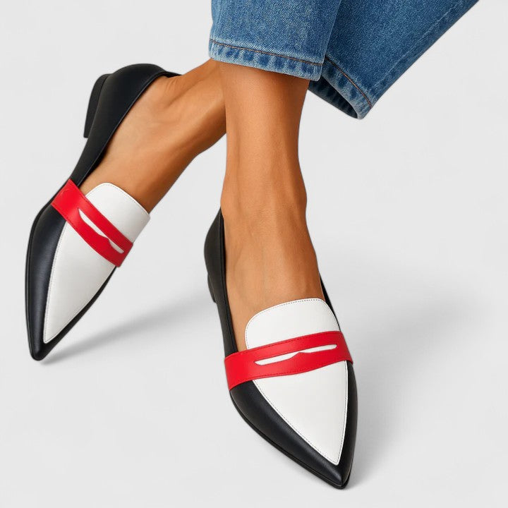 Estelle | Women's Pointed Toe Colourblock Loafers - Image 1