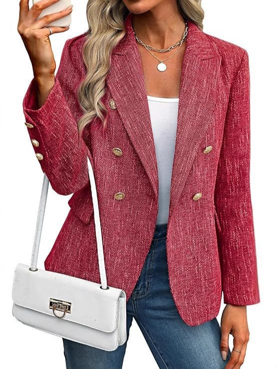 Eulalie | Women's Double Breasted Gold Button Blazer - Light Blue - Image 2