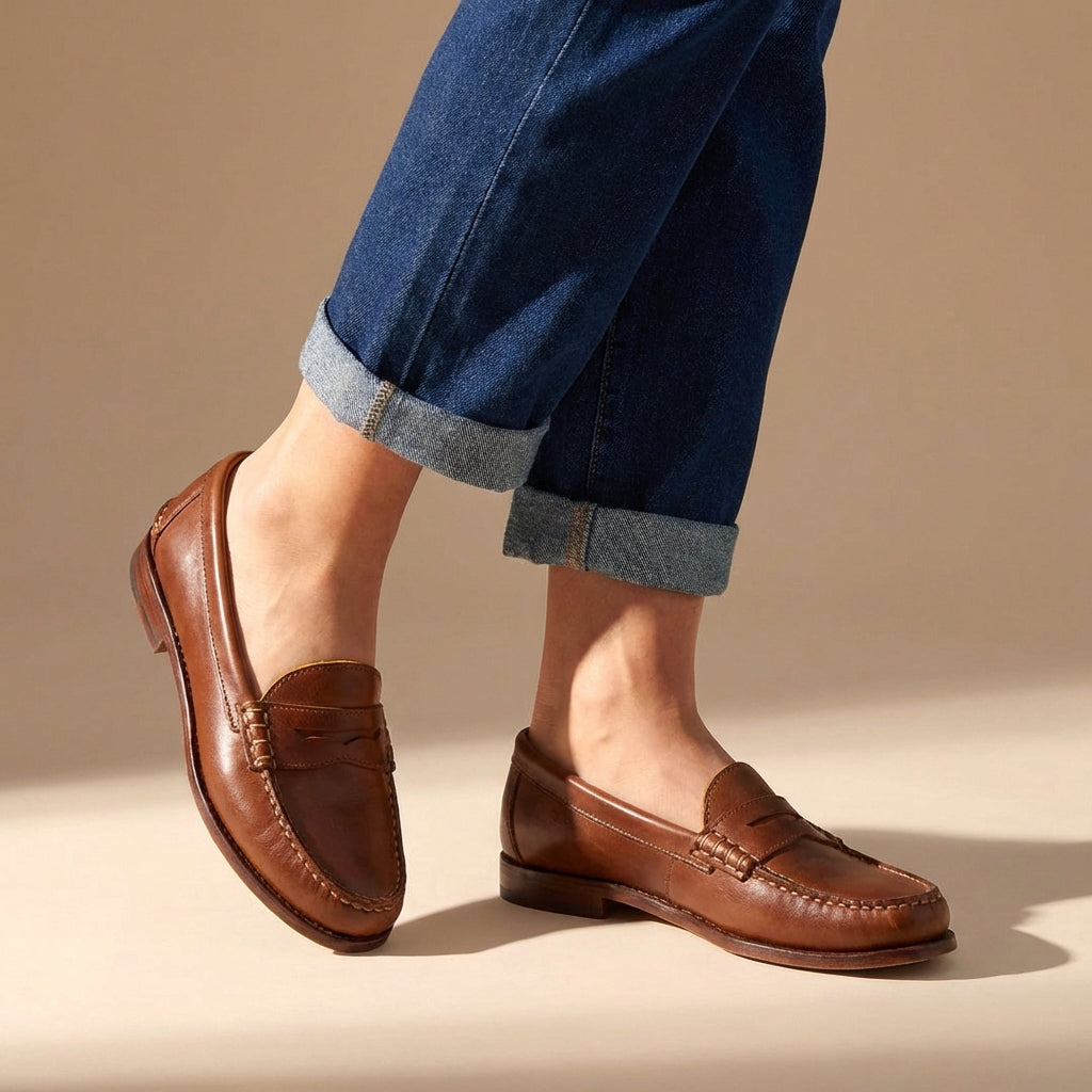 Eulalie | Women's Penny Loafer Flat Slip-On Shoe - Brown - Image 1