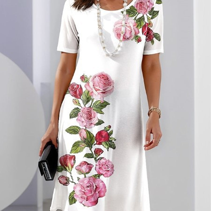 Evangelia | Women's Floral Short Sleeve Midi Dress - Image 1