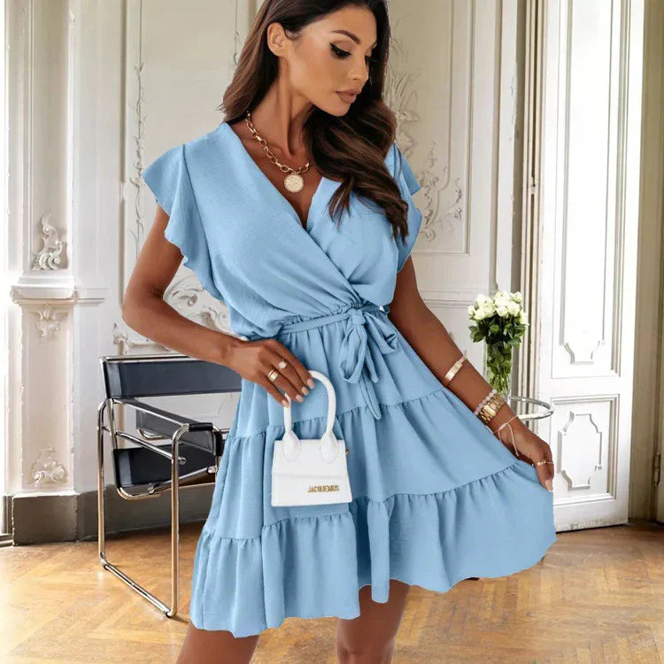 Evangeline | Women's Flutter Sleeve Wrap Mini Dress - Image 1