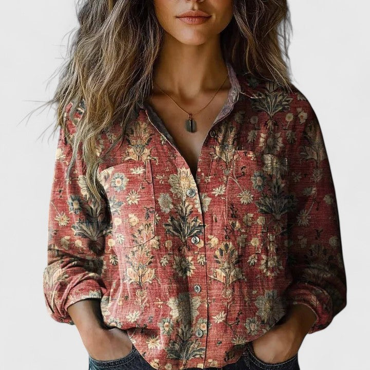 Evara | Women's Floral Button Down Long Sleeve Shirt - Image 1