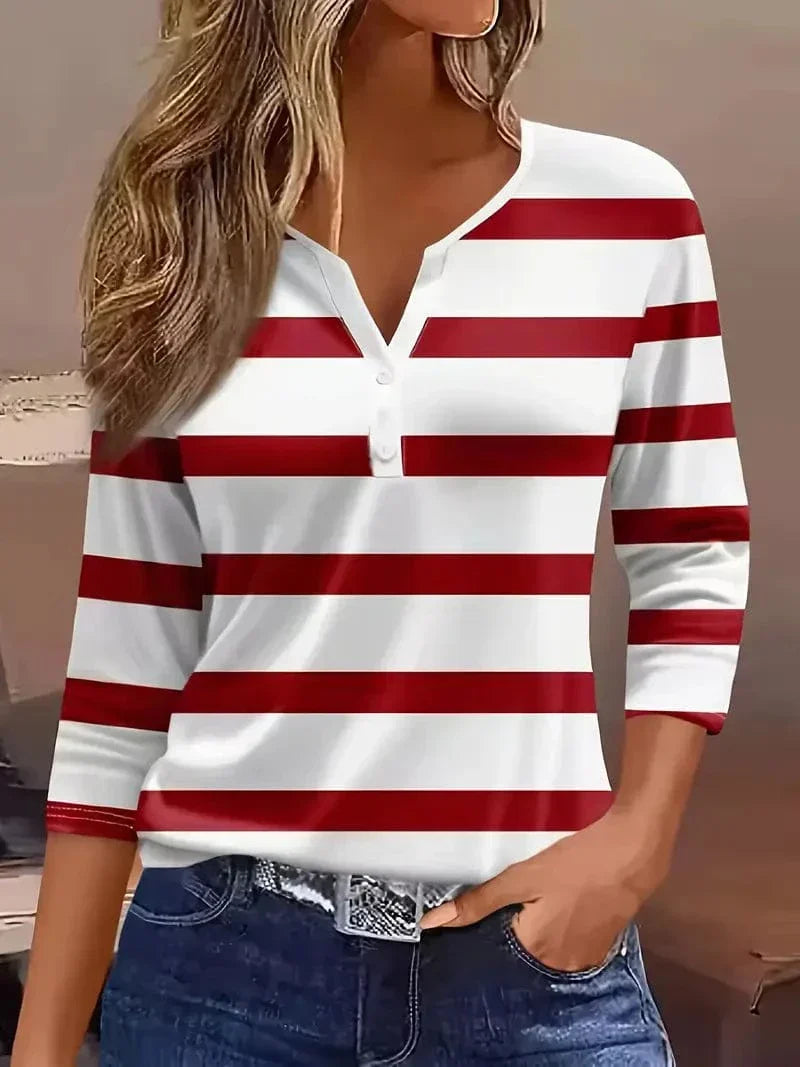 Evelynne | Women's Striped V-Neck Top - Image 1