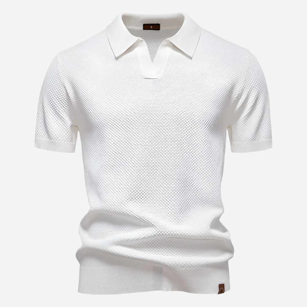 Everett | Men's Textured Knit Short Sleeve Polo Shirt - White - Image 1