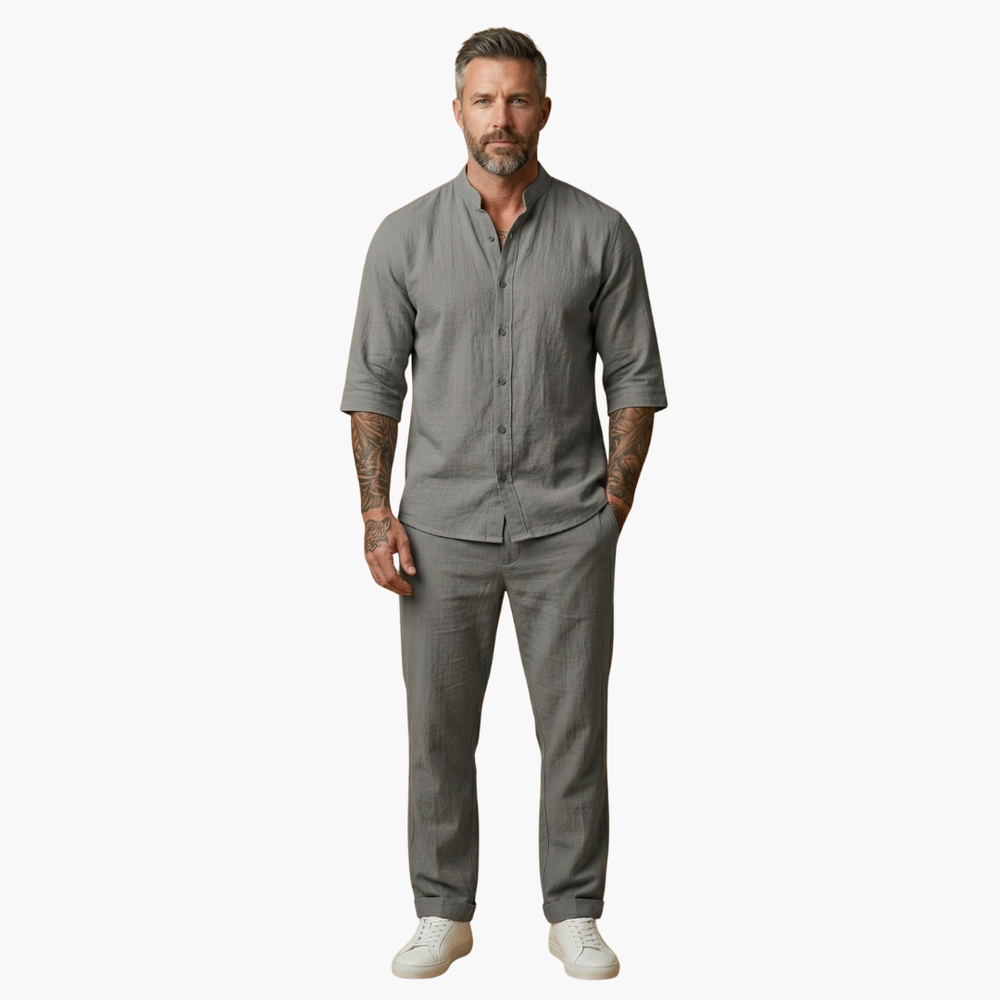 Fabian | Men's Two Piece Shirt and Pants Set - Grey - Image 2