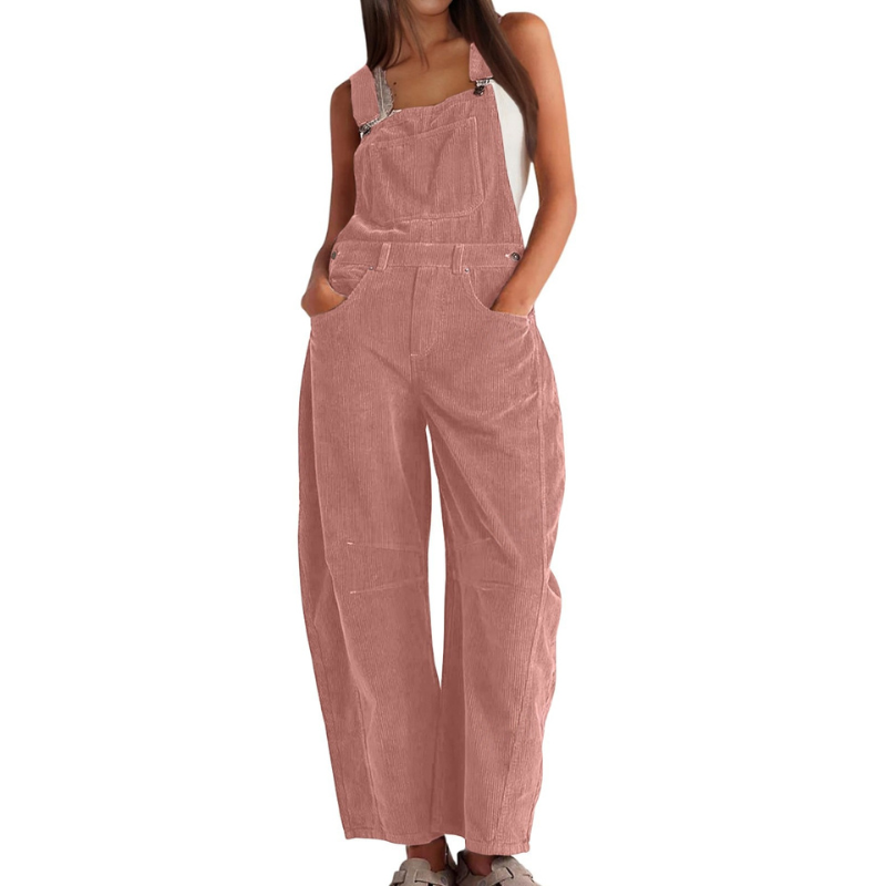 Faye | Women's Wide Leg Bib Overalls - Pink - Image 1