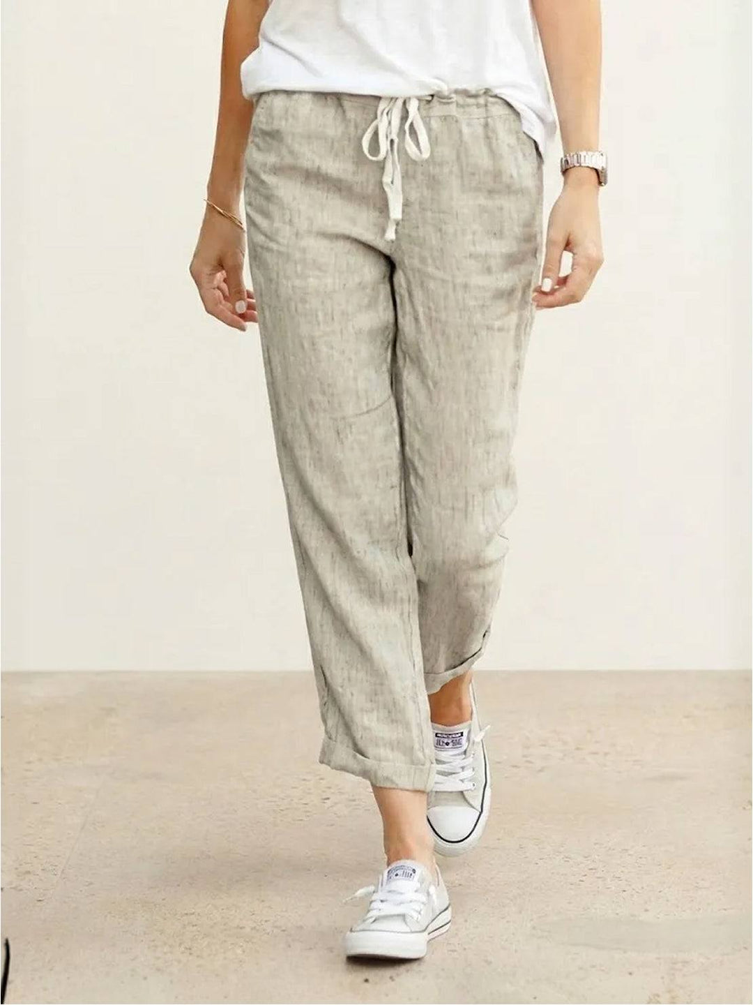 Felicity | Women's Drawstring Waist Casual Pants - Beige - Image 1