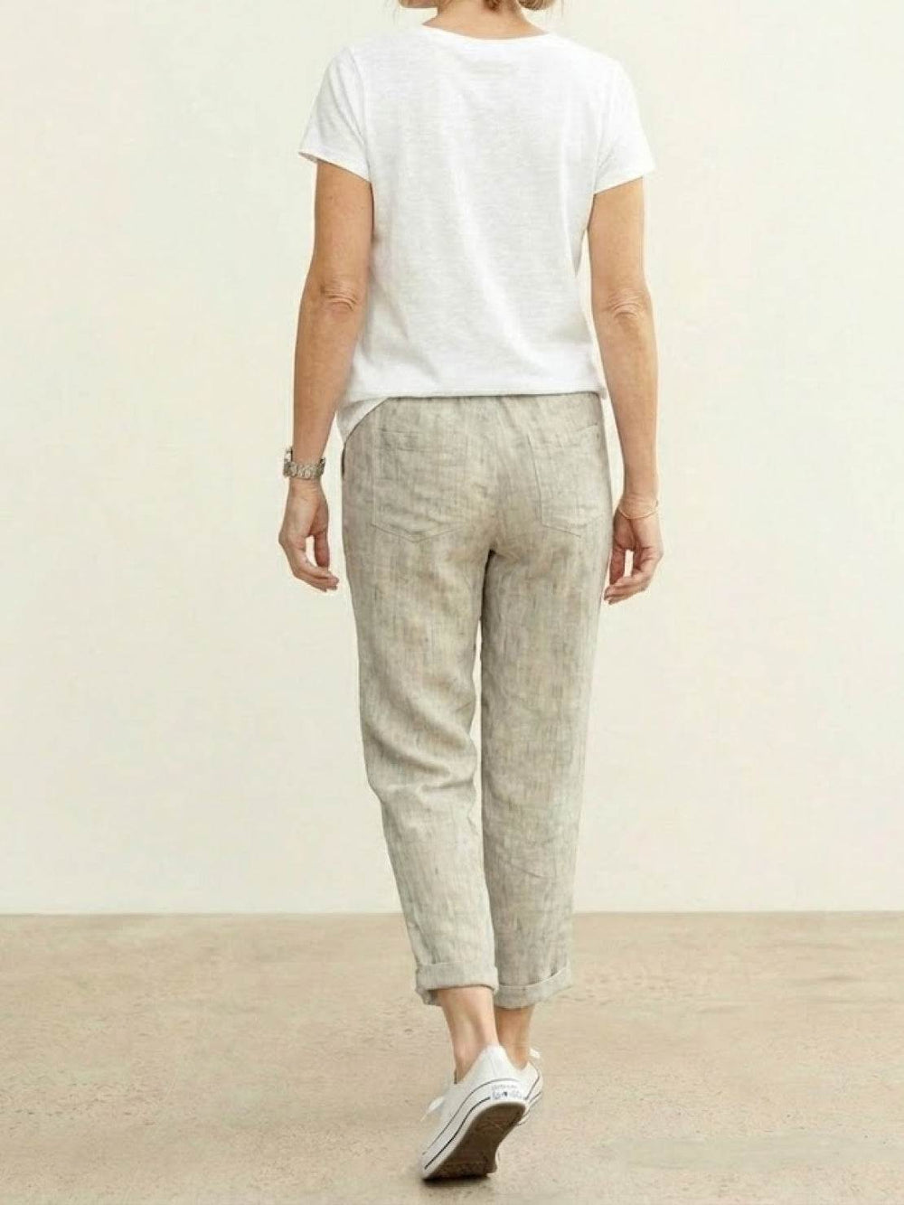 Felicity | Women's Drawstring Waist Casual Pants - Beige - Image 2