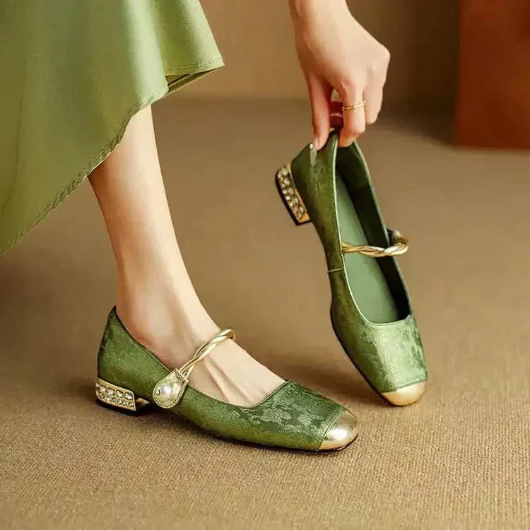 Felicity | Women's Pearl Strap Mary Jane Block Heel Shoes - Image 1