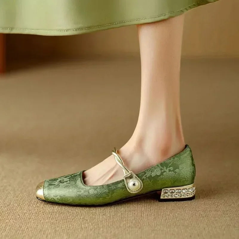 Felicity | Women's Pearl Strap Mary Jane Block Heel Shoes - Image 2