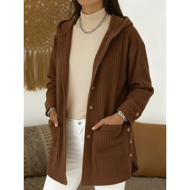 Fenella | Women's Hooded Cardigan Coat - Brown - Image 1