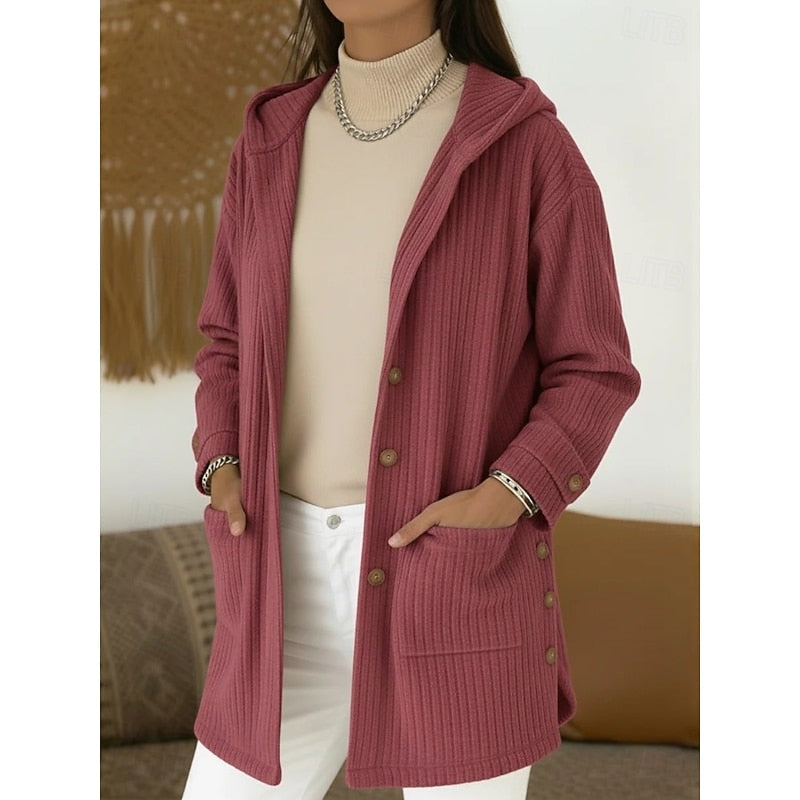 Fenella | Women's Hooded Cardigan Coat - Brown - Image 2