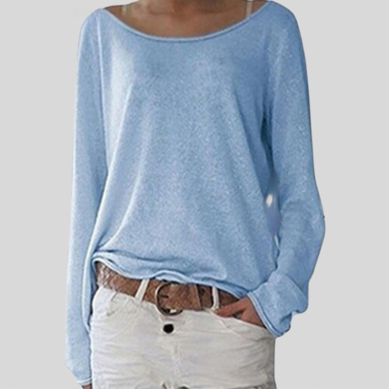 Fenella | Women's Round Neck Long Sleeve Relaxed Top - Pink - Image 2