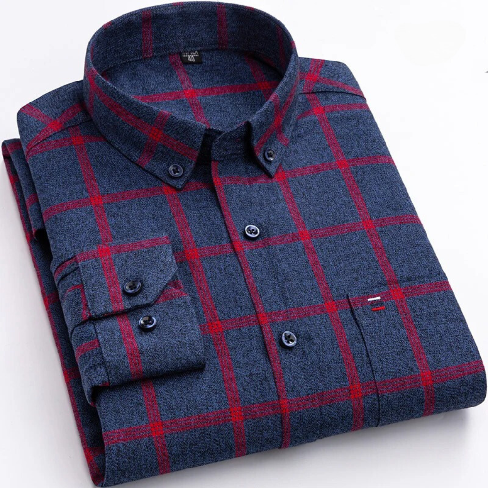 Fenwick | Men's Plaid Long Sleeve Button-Down Shirt - Navy - Image 2