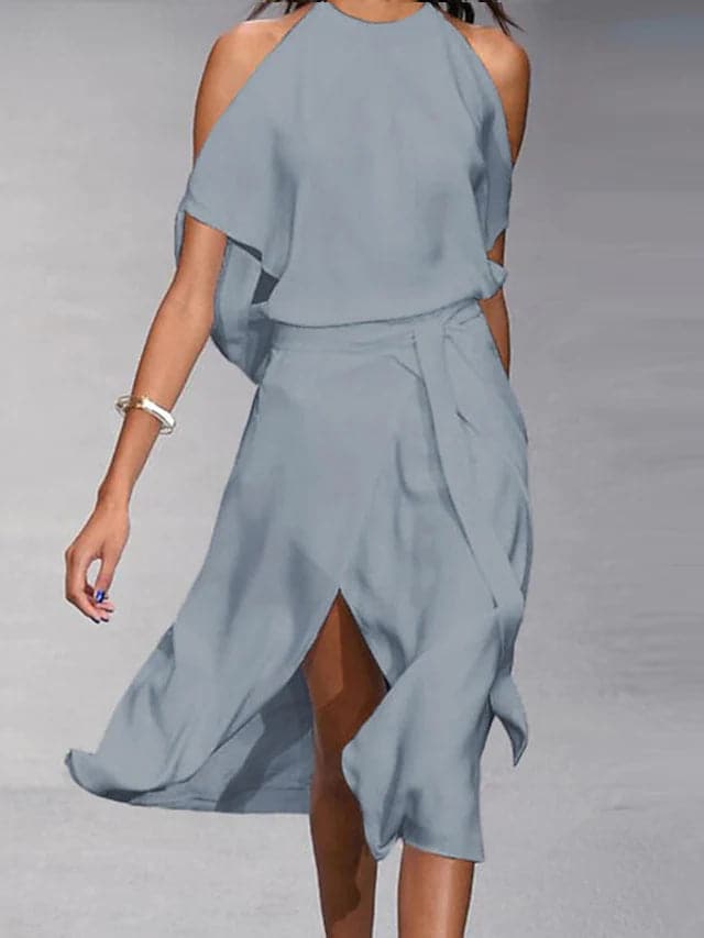 Fiona | Women's Cold Shoulder Midi Dress - Image 1