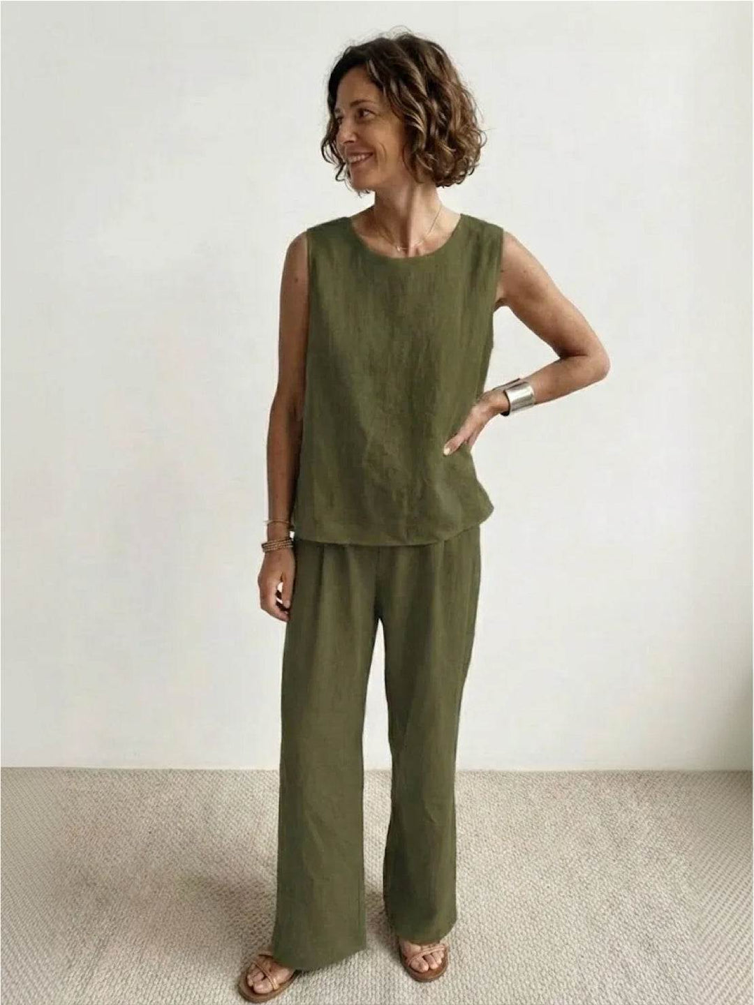 Fiona | Women's Sleeveless Tank Wide Leg Pants Set - Image 1