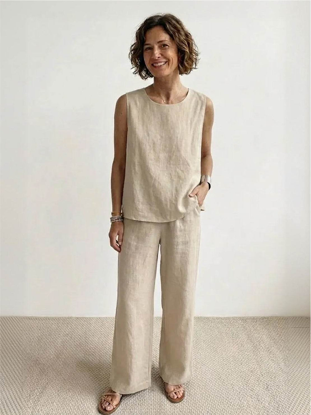 Fiona | Women's Sleeveless Tank Wide Leg Pants Set - Image 2