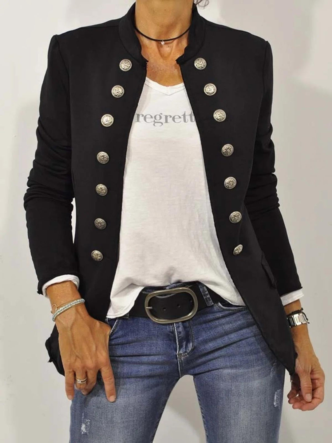 Fiorella | Women's Double Breasted Military Blazer - Black - Image 1
