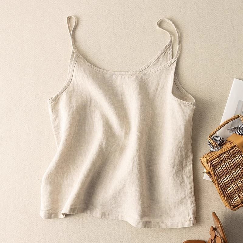 Féline | Women's Spaghetti Strap Scoop Neck Camisole Top - Cream - Image 1