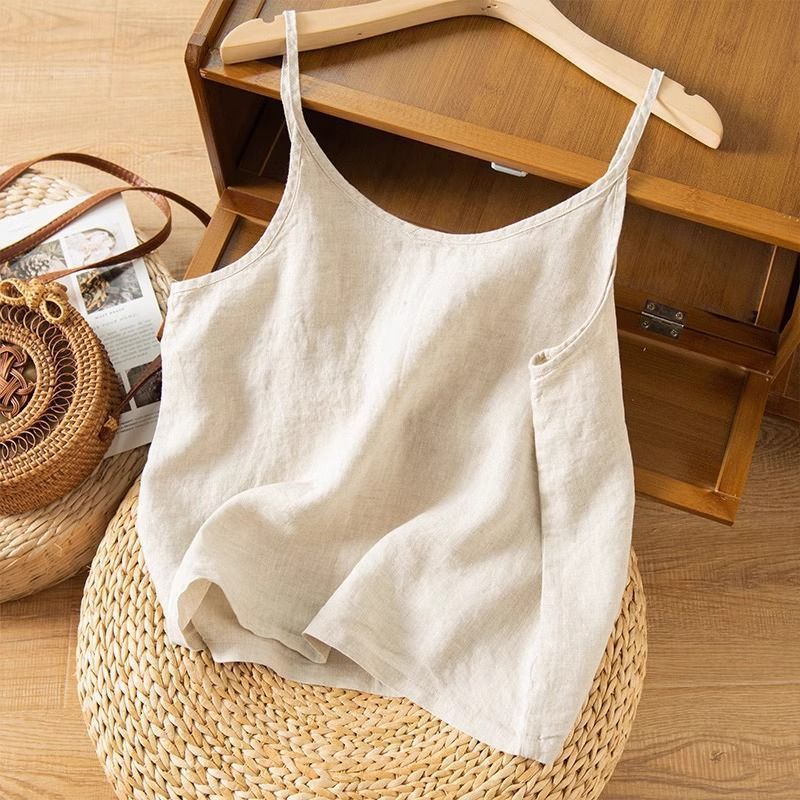 Féline | Women's Spaghetti Strap Scoop Neck Camisole Top - Cream - Image 2