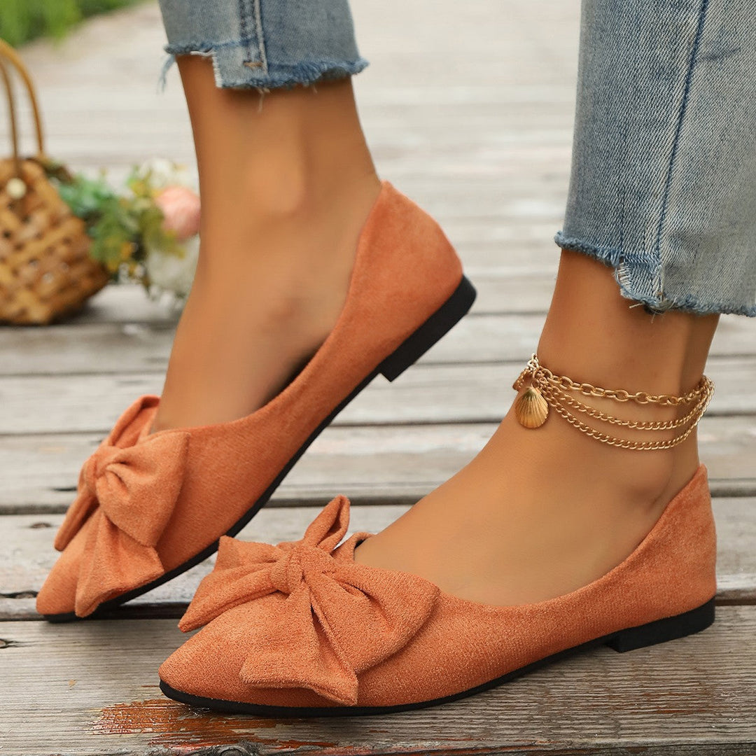 Florica | Women's Bow Pointed Toe Ballet Flats - Orange - Image 1