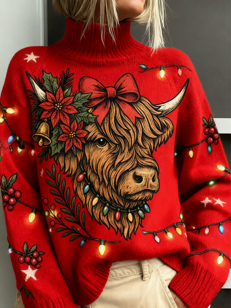 Florinda | Women's Christmas Jumper Turtleneck Knit - Red - Image 1