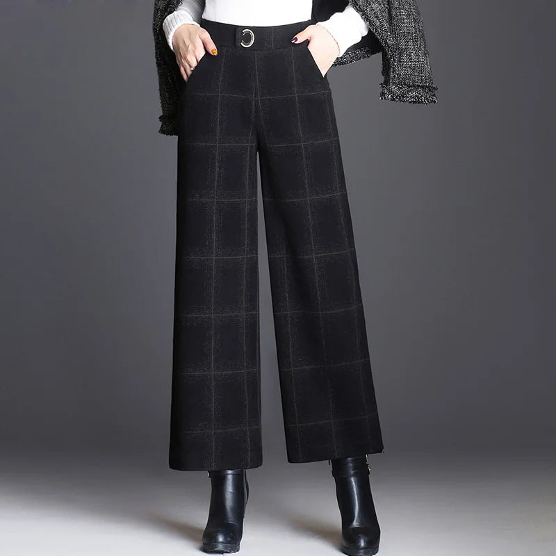 Florinda | Women's Wide-Leg Check Trousers - Black - Image 2