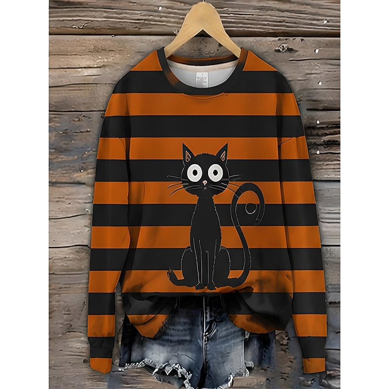 Florwick | Women's Halloween Knit Jumper Striped Cat - Striped - Image 1