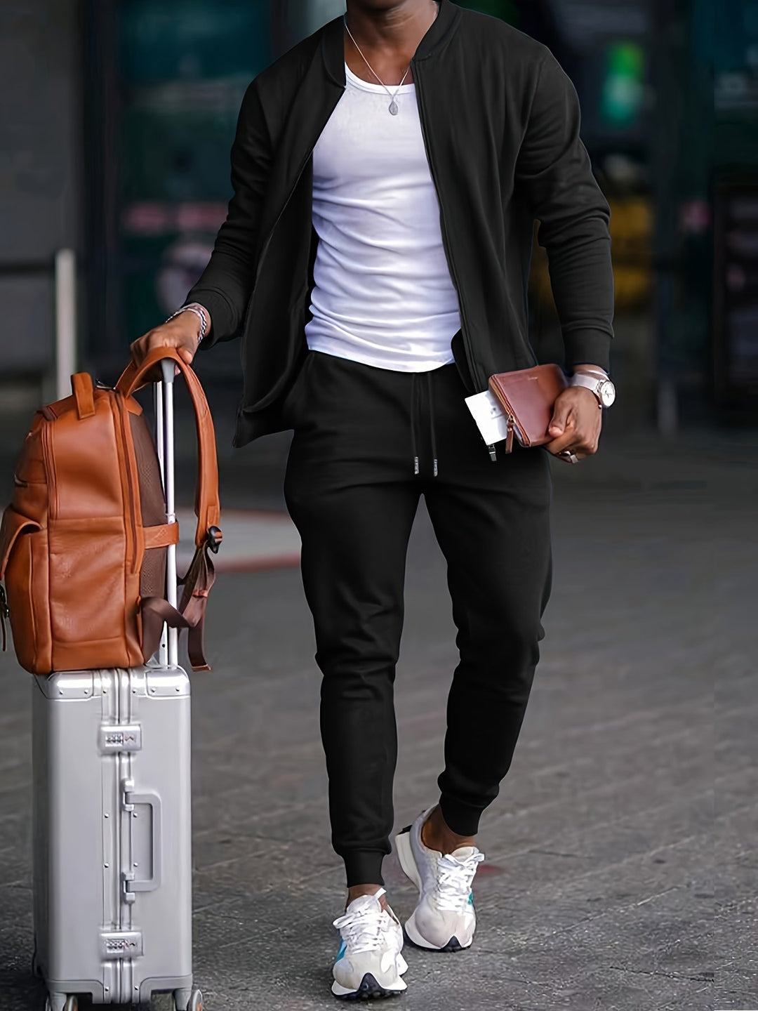 Gareth | Men's Full Zip Tracksuit Set - Black - Image 1