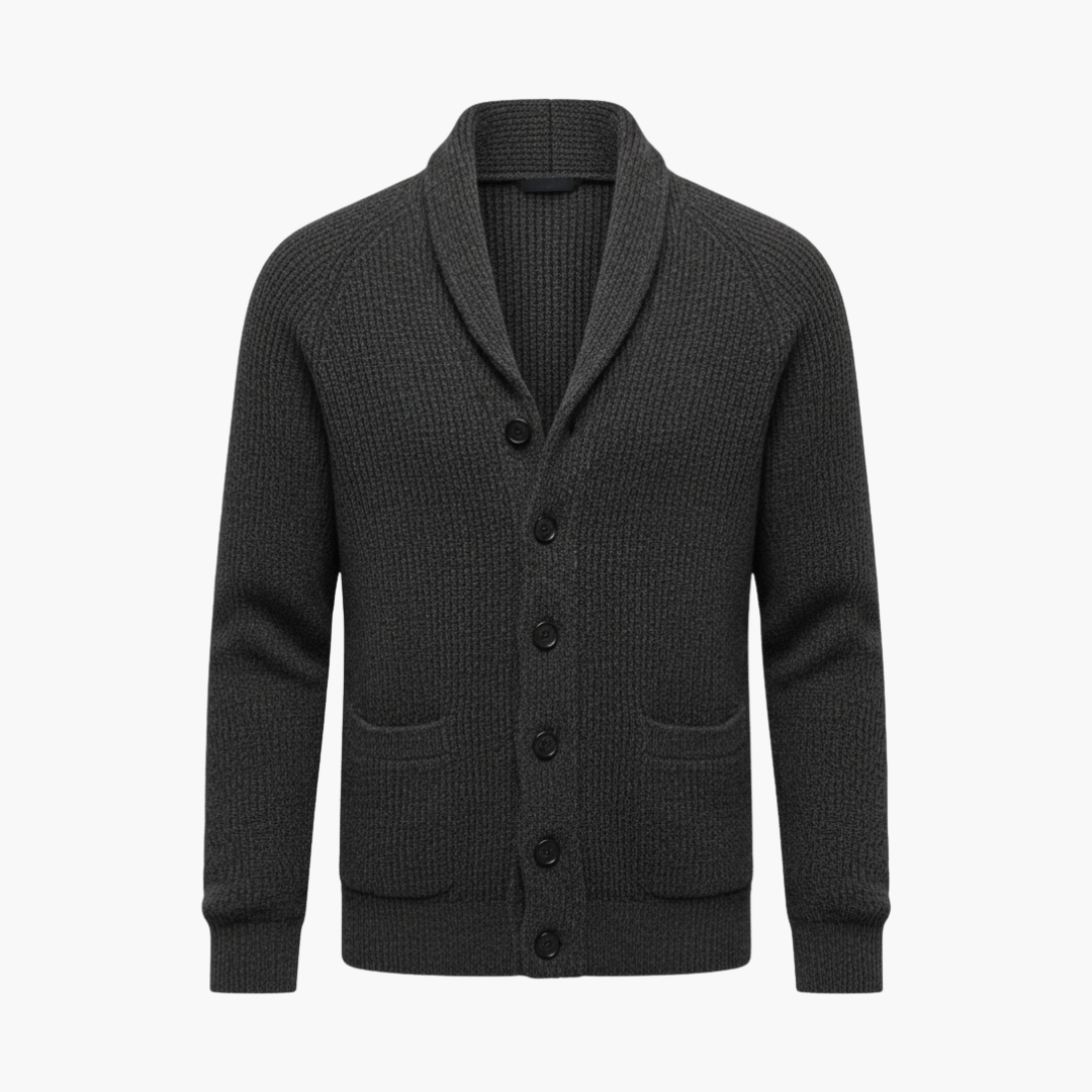 Gavan | Men's Shawl Collar Button Front Cardigan - Dark Grey - Image 1