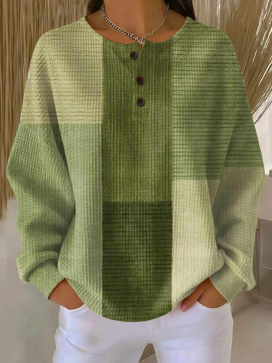 Giselle | Women's Long Sleeve Henley Top - Green - Image 1