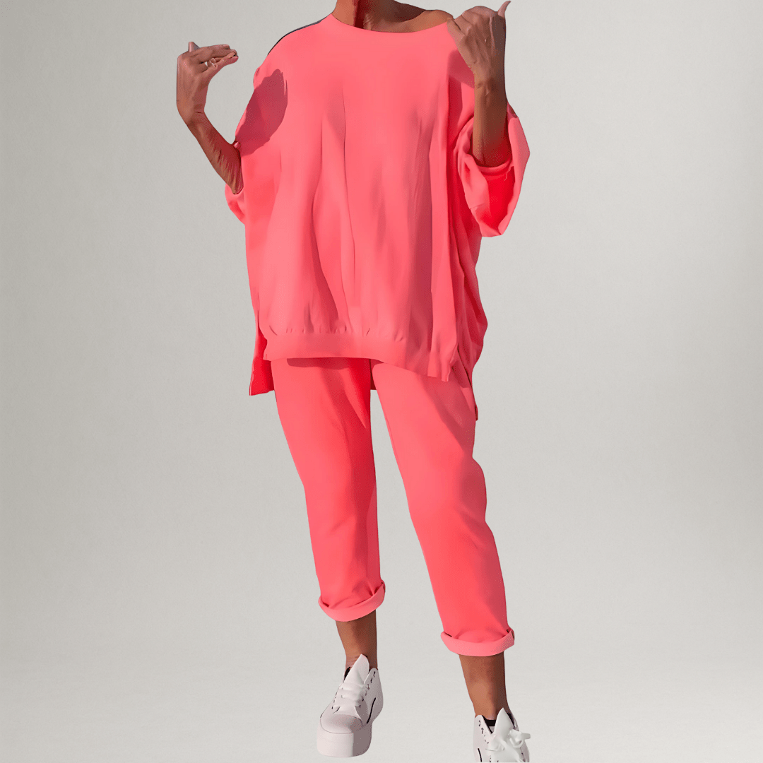 Glenvine | Women's Knit Lounge Set & Jogger Co-ord - Coral - Image 1
