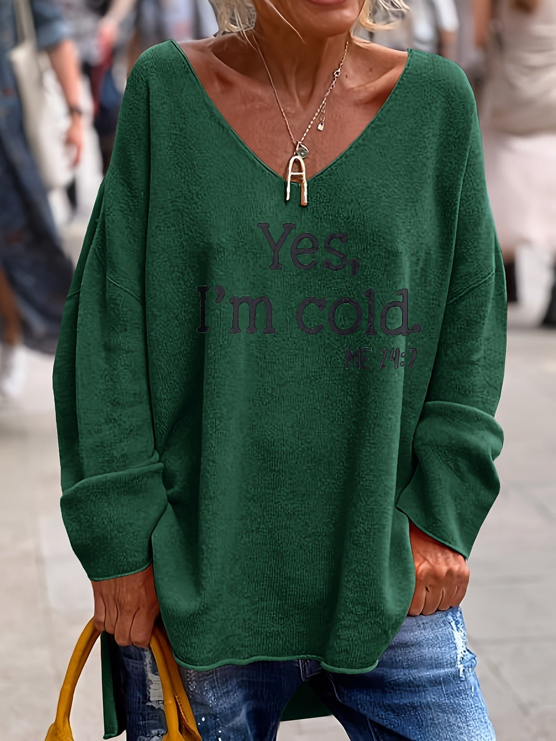 Gorvaine | Women's Slogan Knit Jumper Relaxed Fit - Dark Green - Image 1