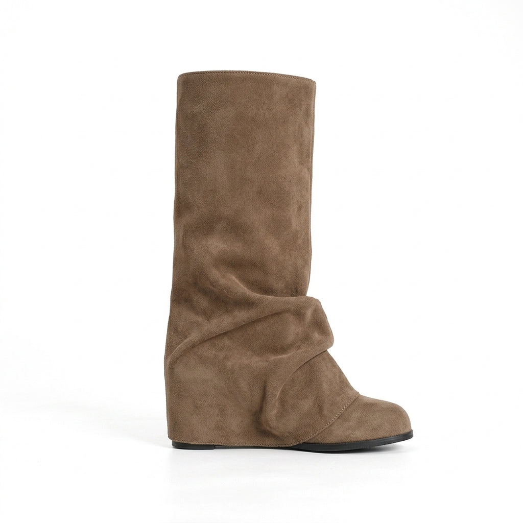 Grevorn | Women's Winter Boots Suede Slouch - Taupe - Image 1