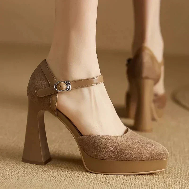 Guinevere | Women's Platform Block Heel Ankle Strap Pumps - Image 1