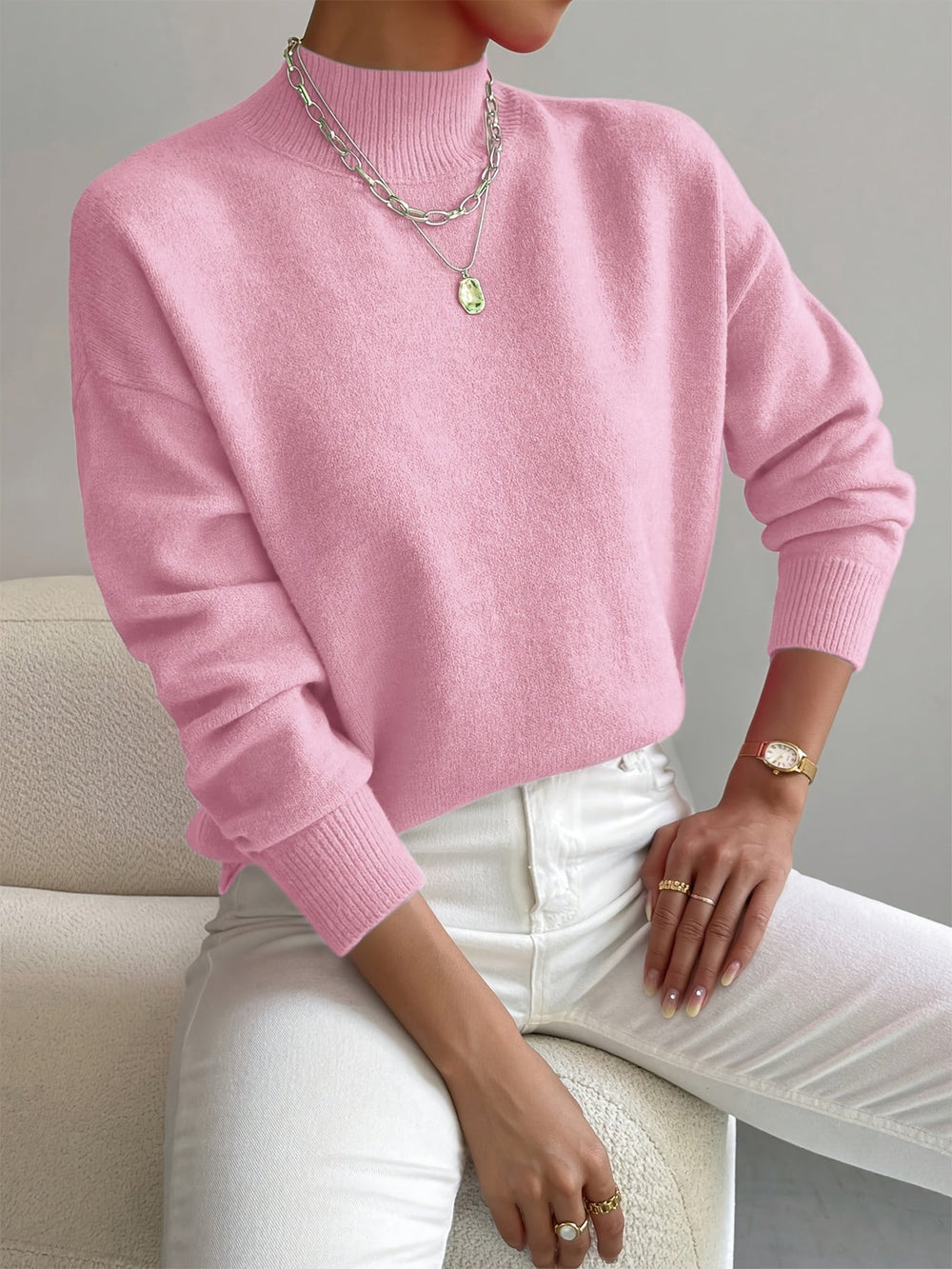 Gwenfall | Women's Turtleneck Ribbed Jumper - White - Image 2