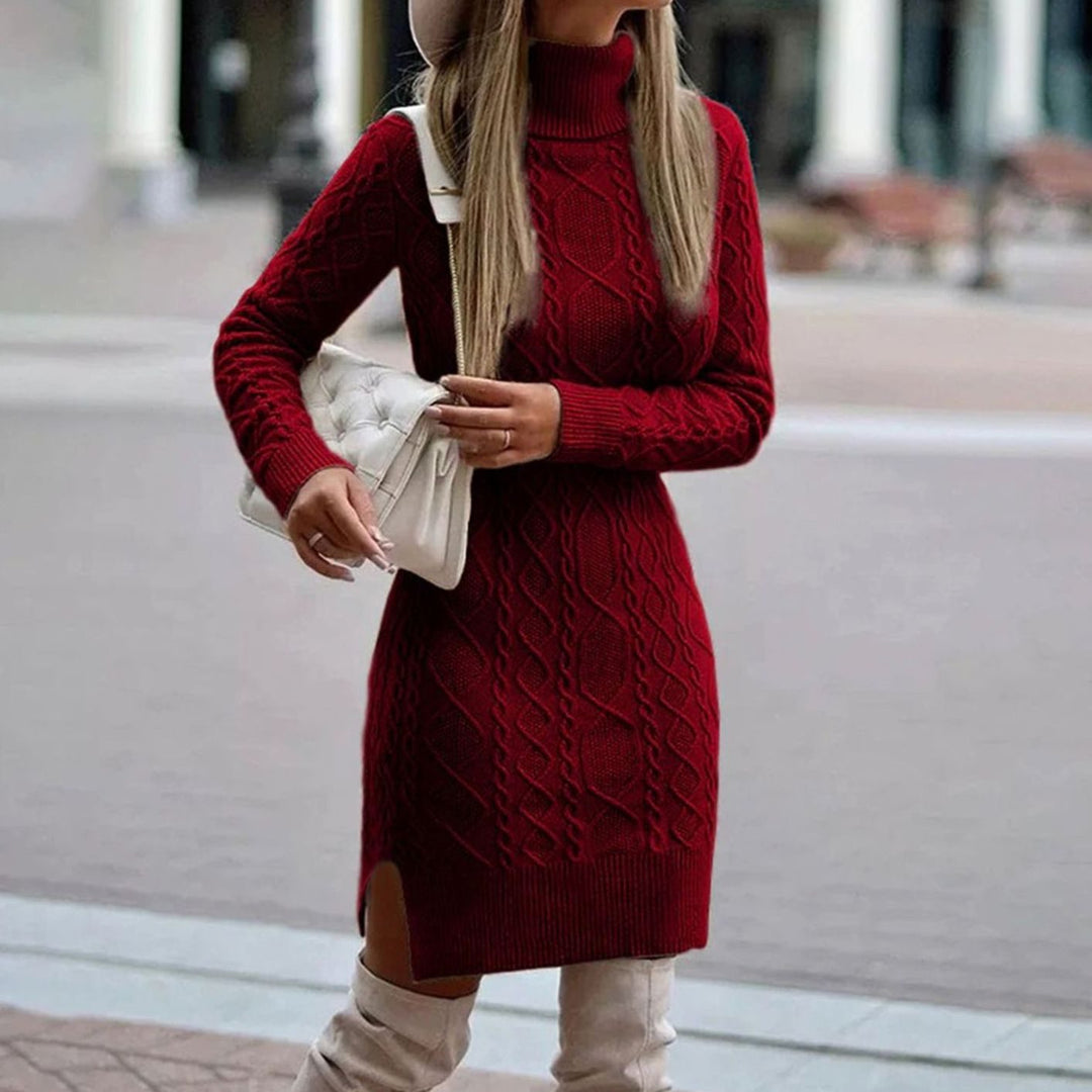 Gwynveth | Women's Cable Knit Jumper Dress - Red - Image 1