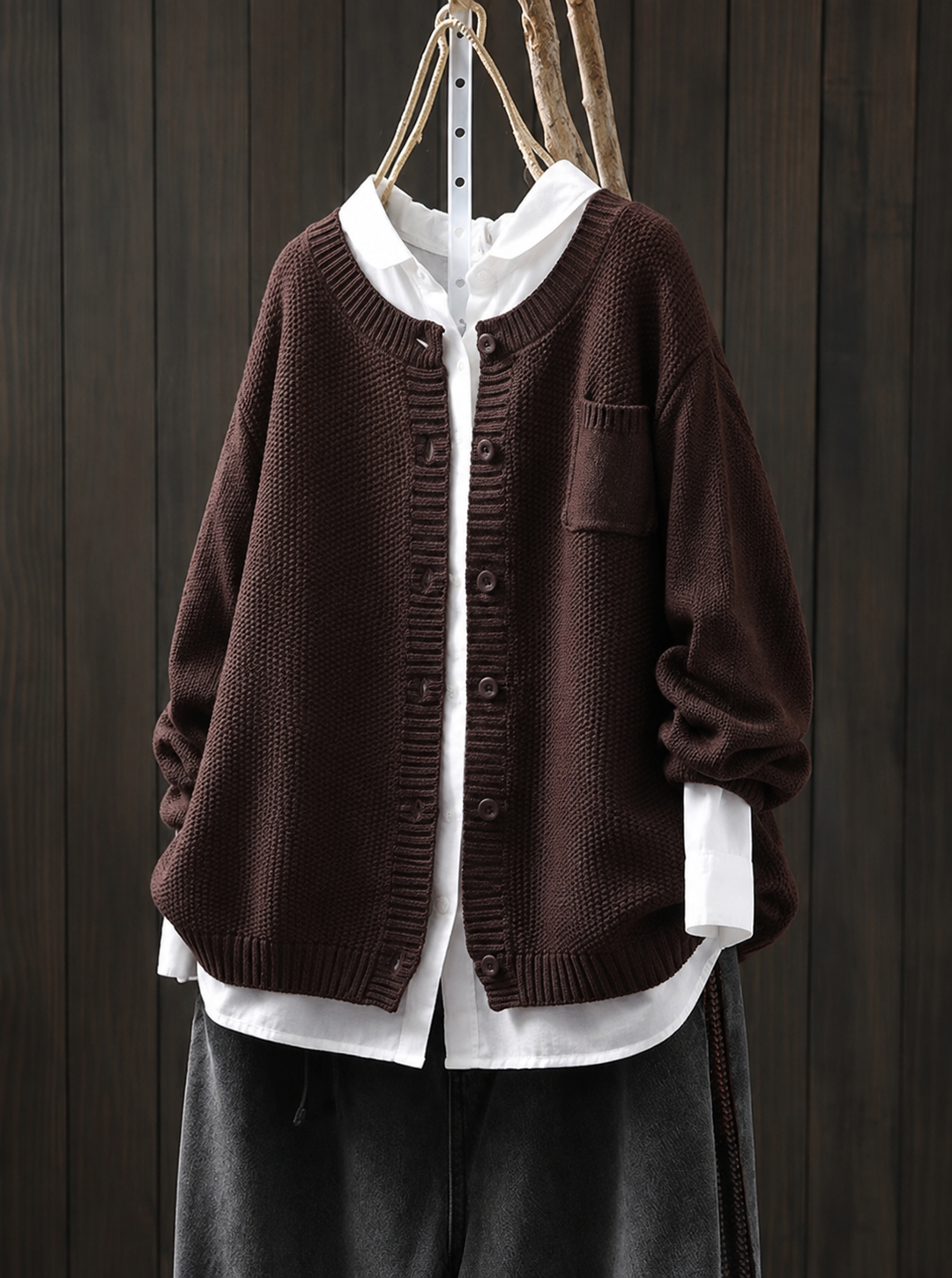 Hadleigh | Women's Relaxed Fit Knit Cardigan - Dark Brown - Image 1