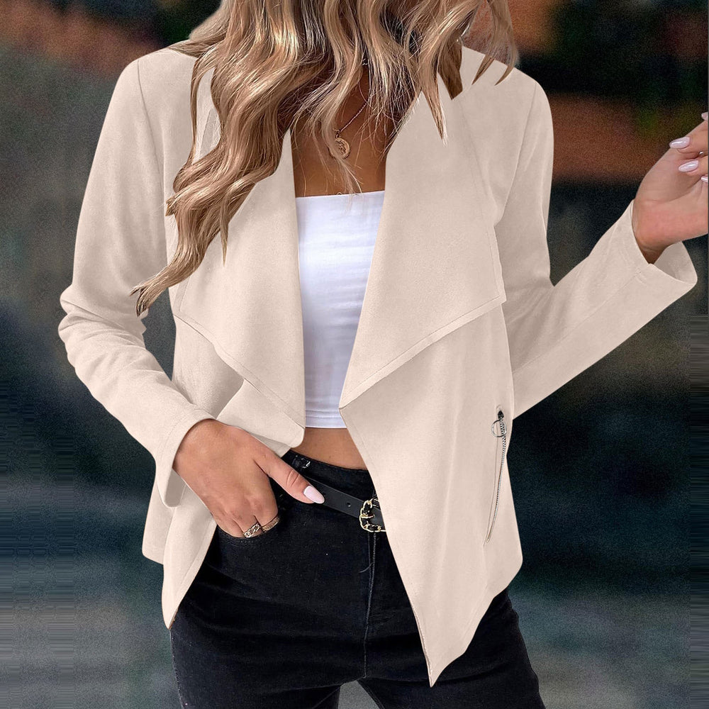 Hadley | Women's Open Front Waterfall Cropped Jacket - Cream - Image 2