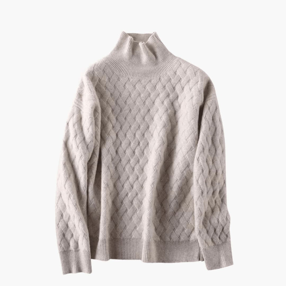 Halvara | Women's Chunky Cable Knit Jumper Turtleneck - Beige - Image 2
