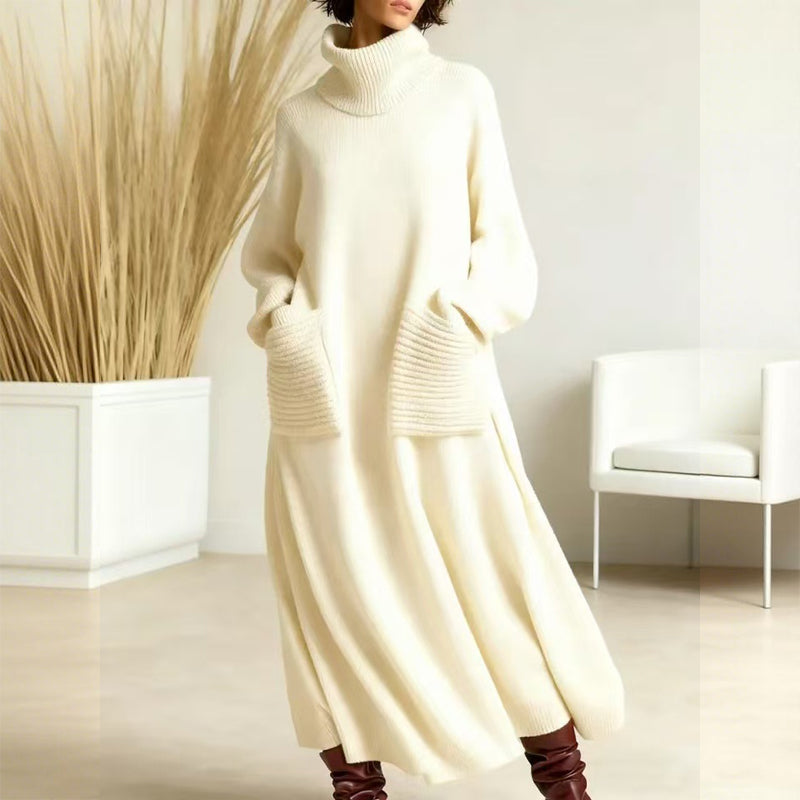 Halvara | Women's Turtleneck Ribbed Jumper Dress - Burgundy - Image 2
